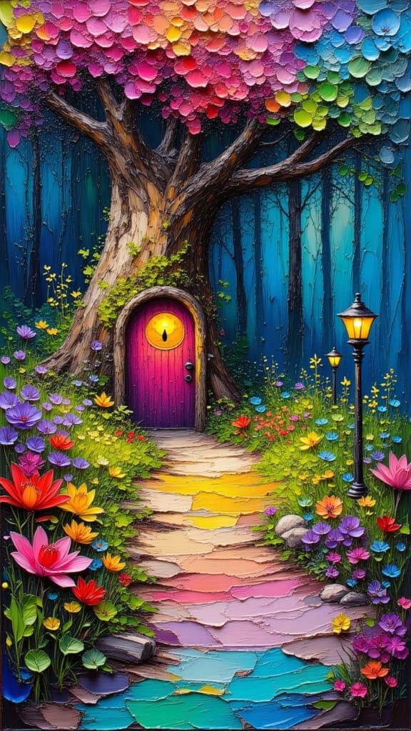 Impressionist Fairy Lantern Path Oil Painting