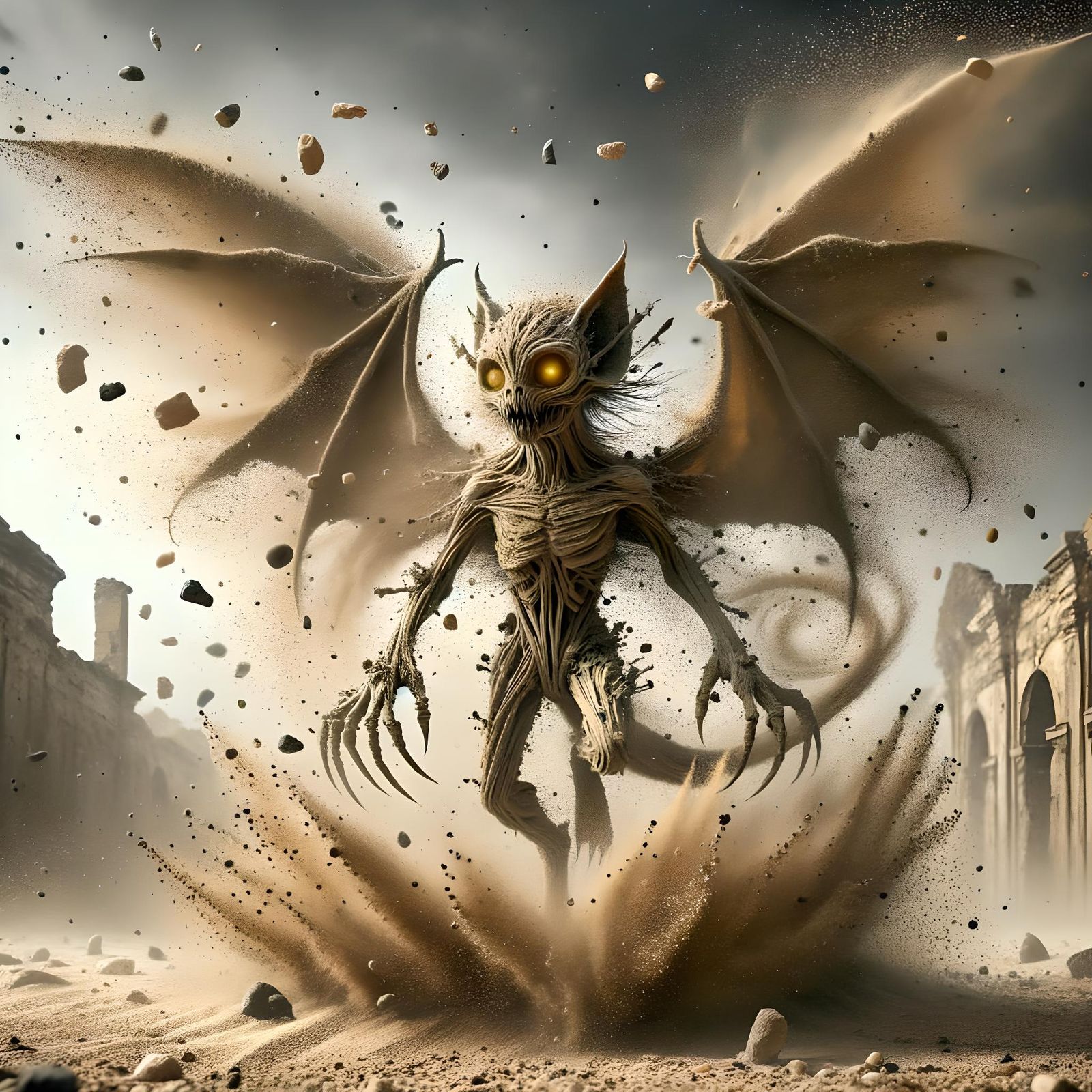 Dust Mephit Elemental Creature in Barren Landscape