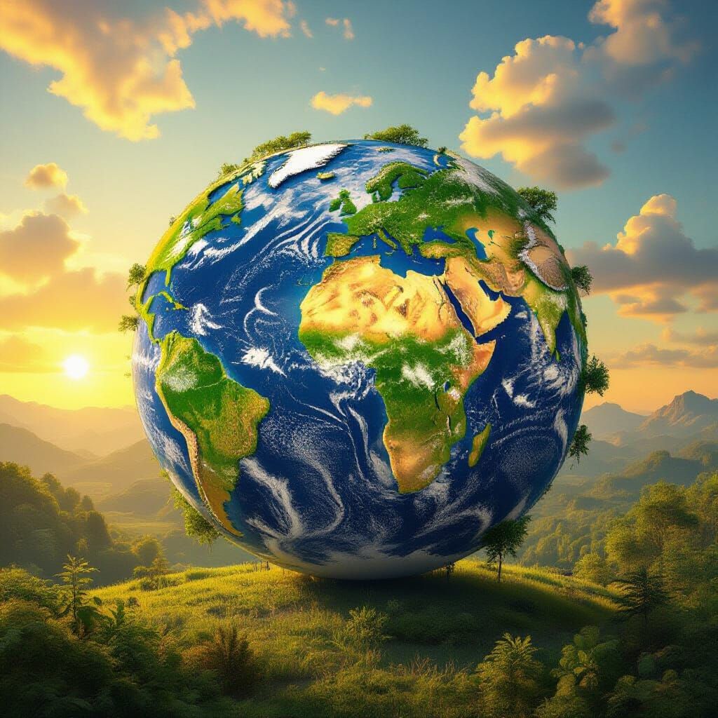 Utopian Earth Bathed in Golden Hour Light