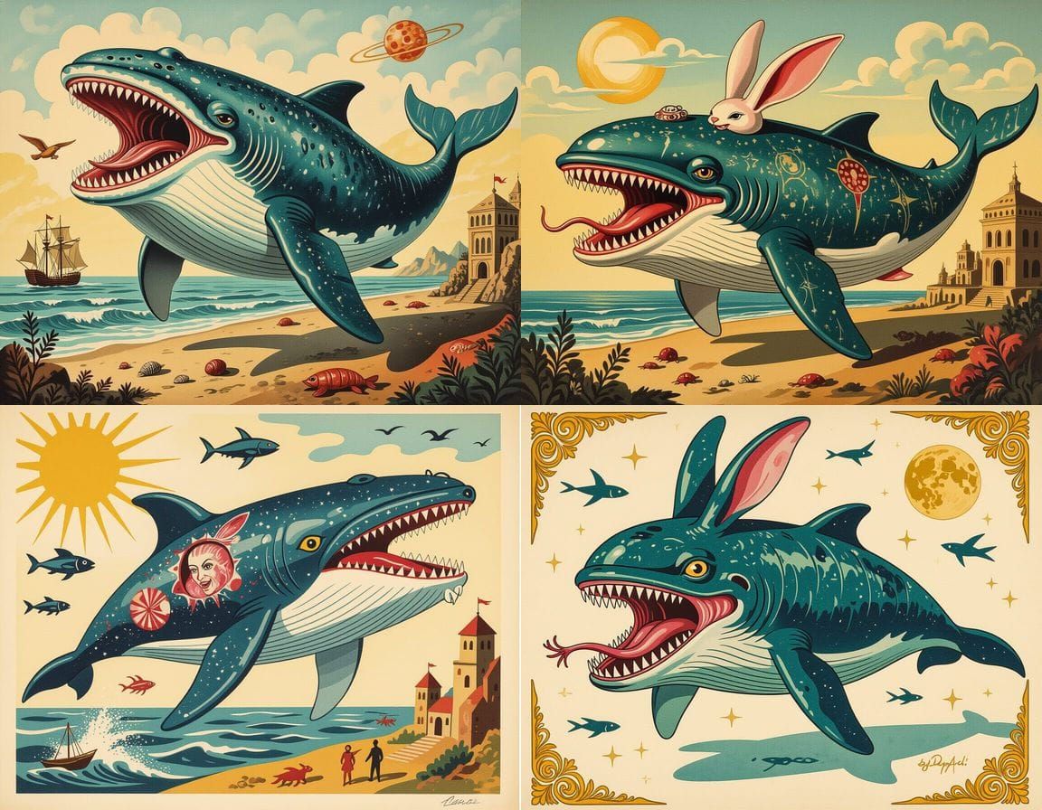 Grotesque Hybrid Monster in Art Deco Style