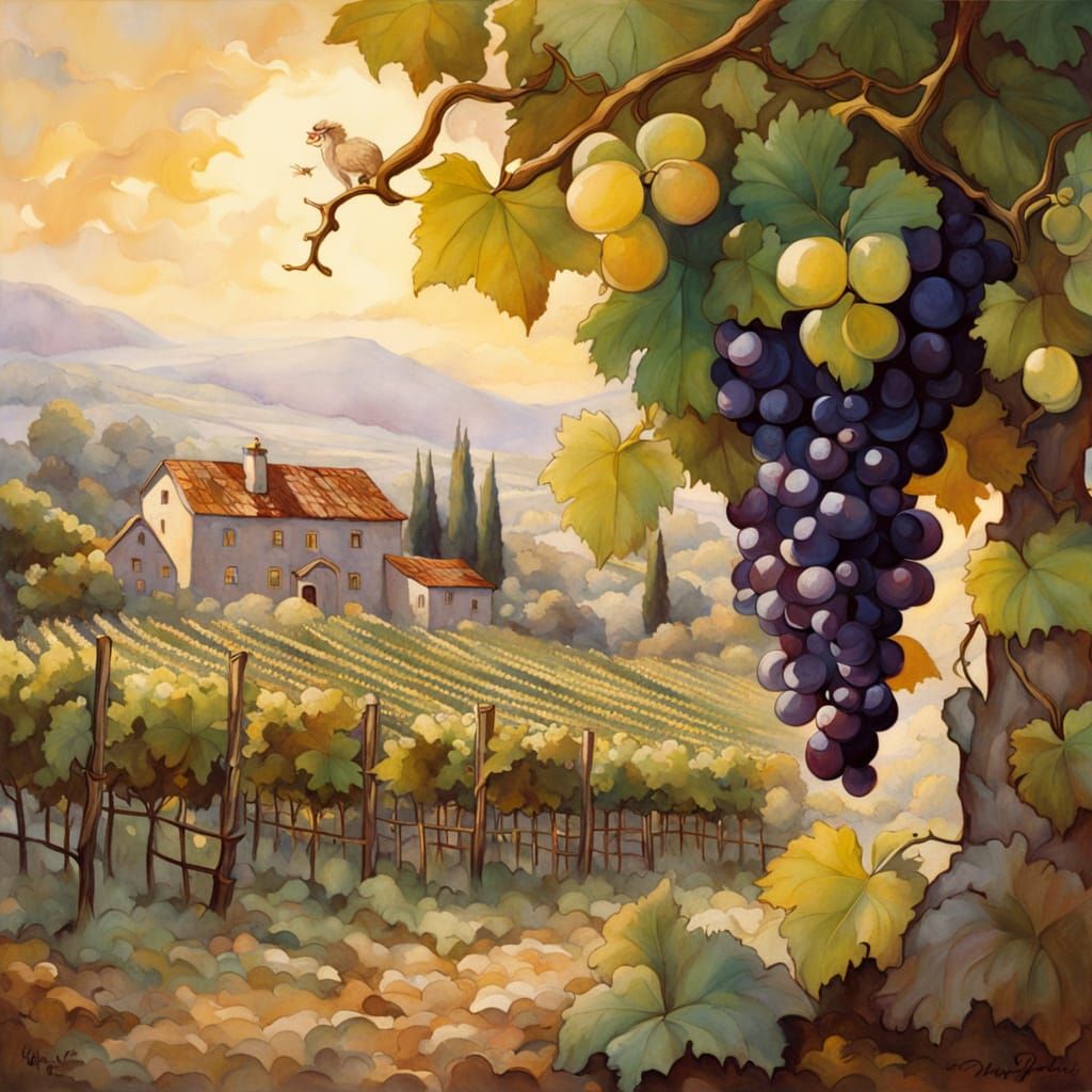 Fantasy Grapevine Scene in Warm, Golden Light