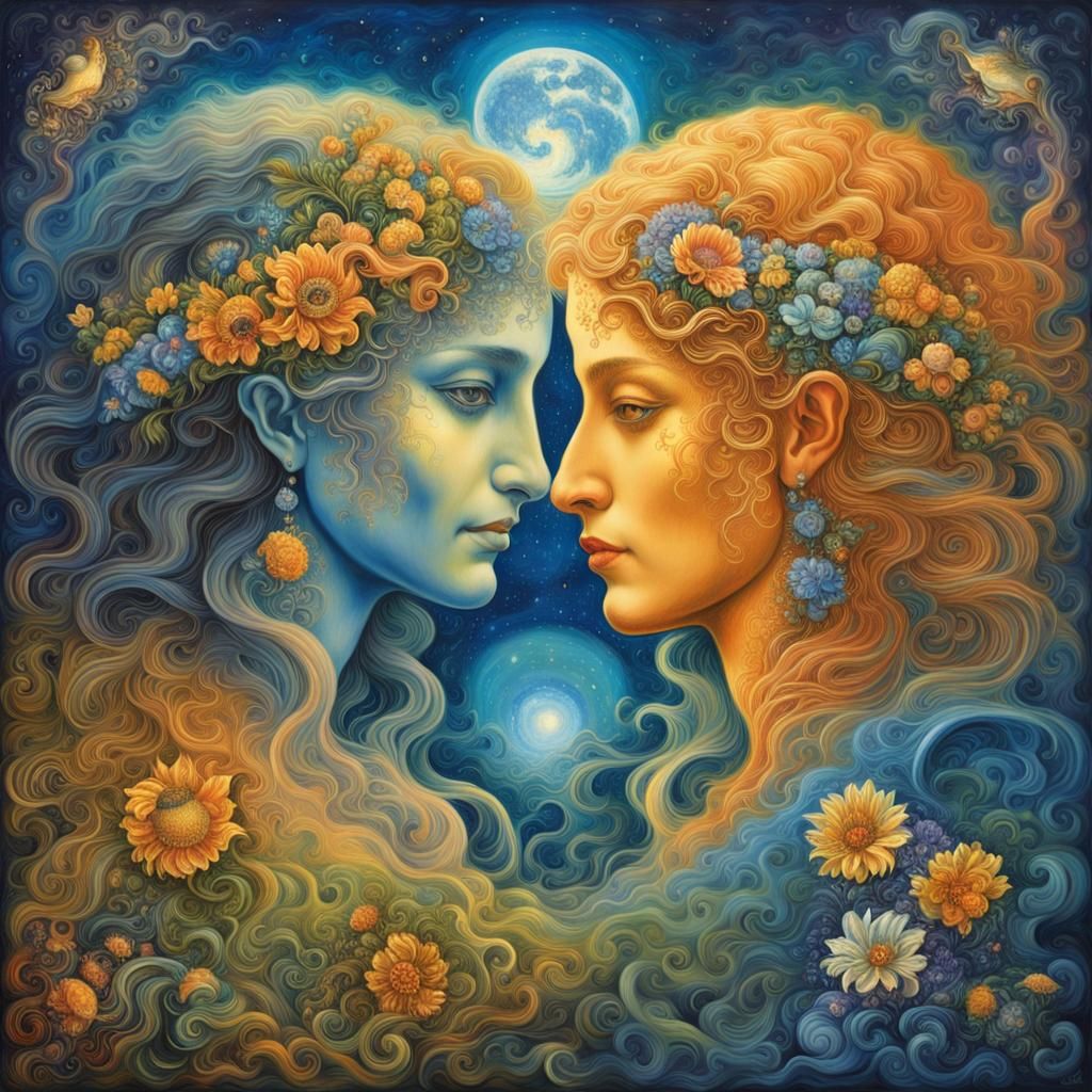 Surreal Astrological Gemini Painting in Josephine Wall Style