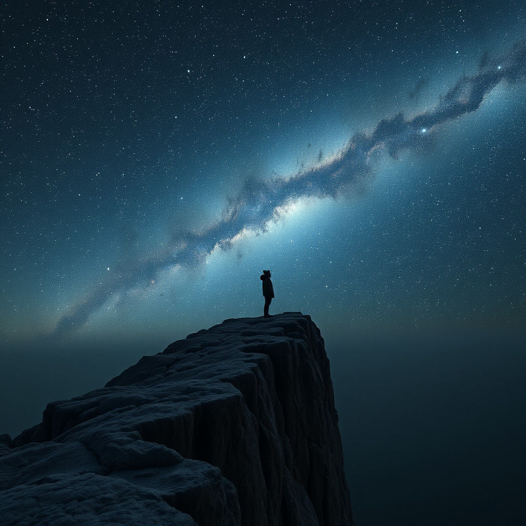 Stargazer at Midnight: Hyperrealistic Cinematic Landscape