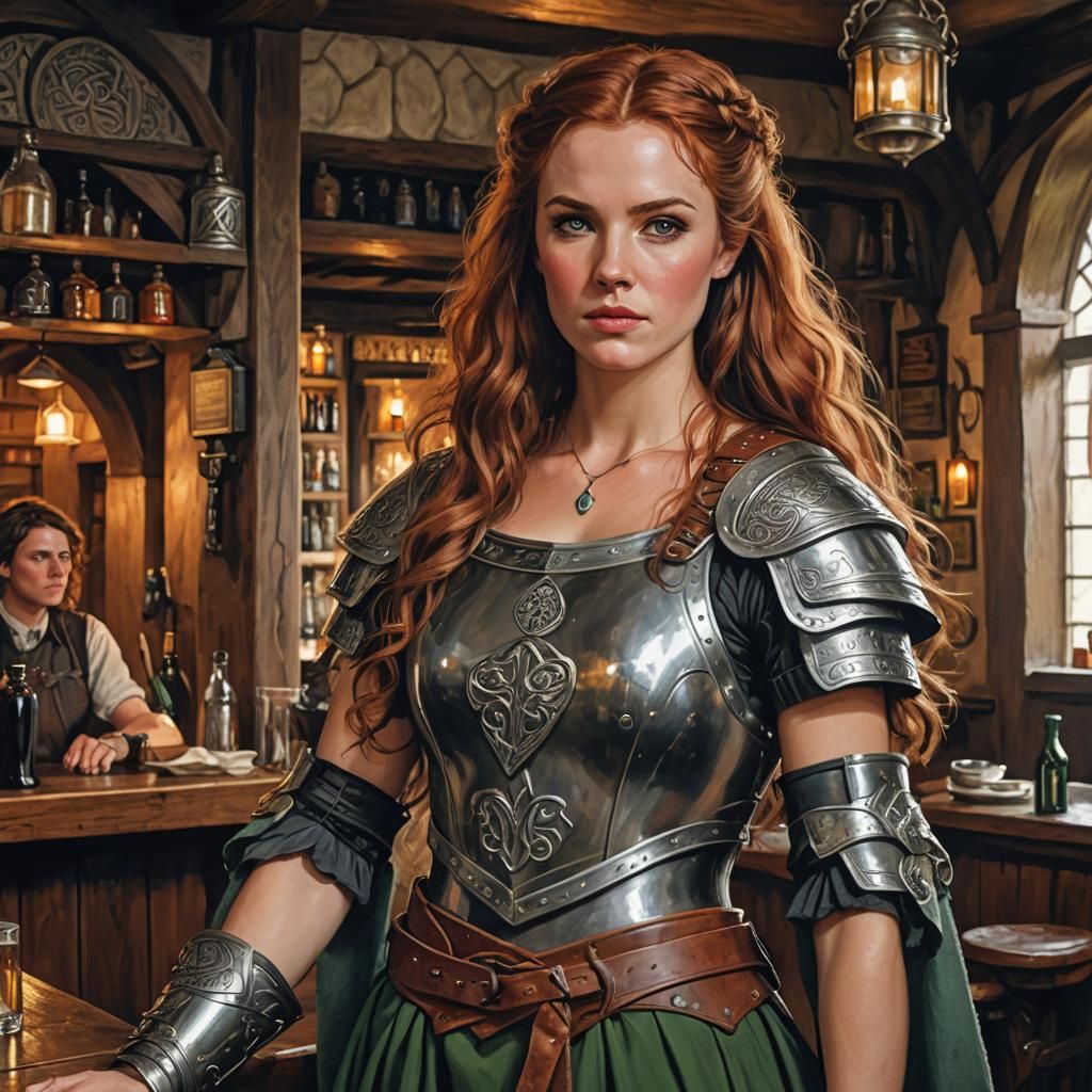Celtic Woman in Tavern Wearing Armor Portrait