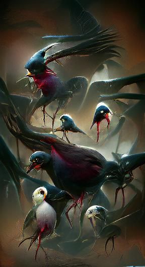 Sinister Birds in Dark Fantasy Art Style
