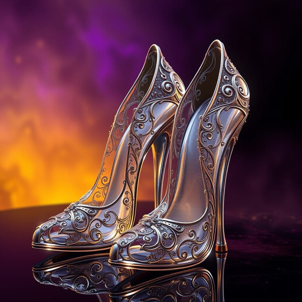 Luxurious Art Nouveau-Inspired Glass and Silver Heel Pumps