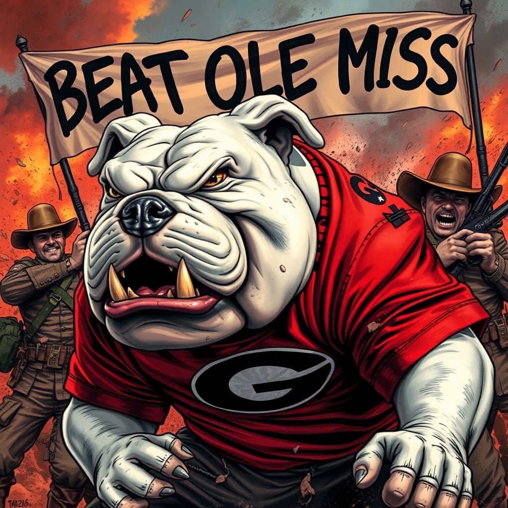 Bulldog Attacks Confederate Soldier in Comic Book Style