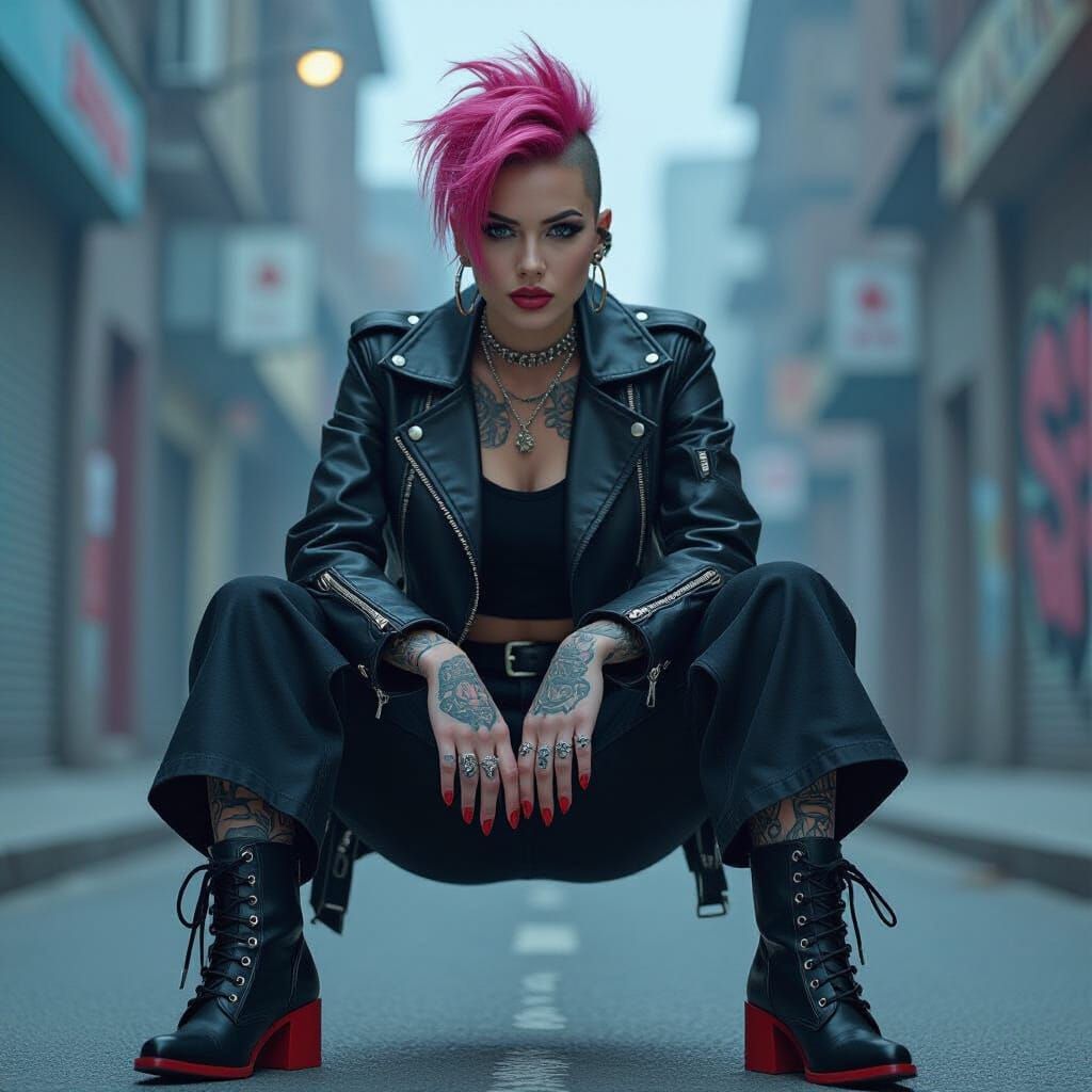 Punk Woman with Pink Mohawk in Dramatic Digital Art