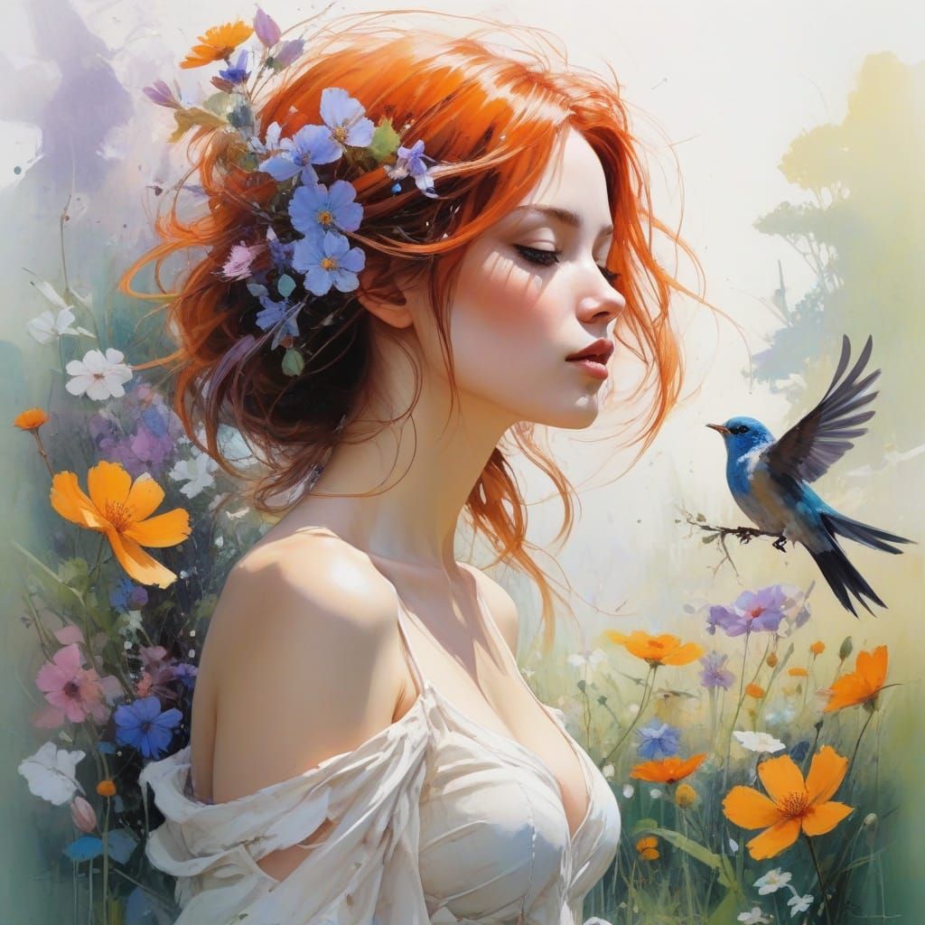 Whimsical Summer Meadow Blooms in Watercolor Style