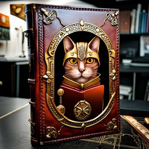 Ornate Book Cover with Cat Portrait