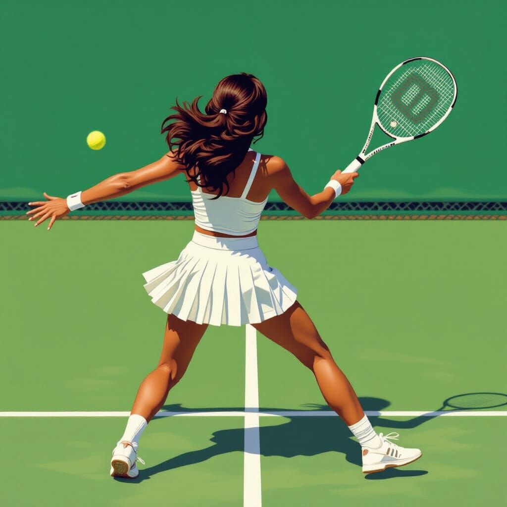 Woman Playing Tennis in Photorealistic Style