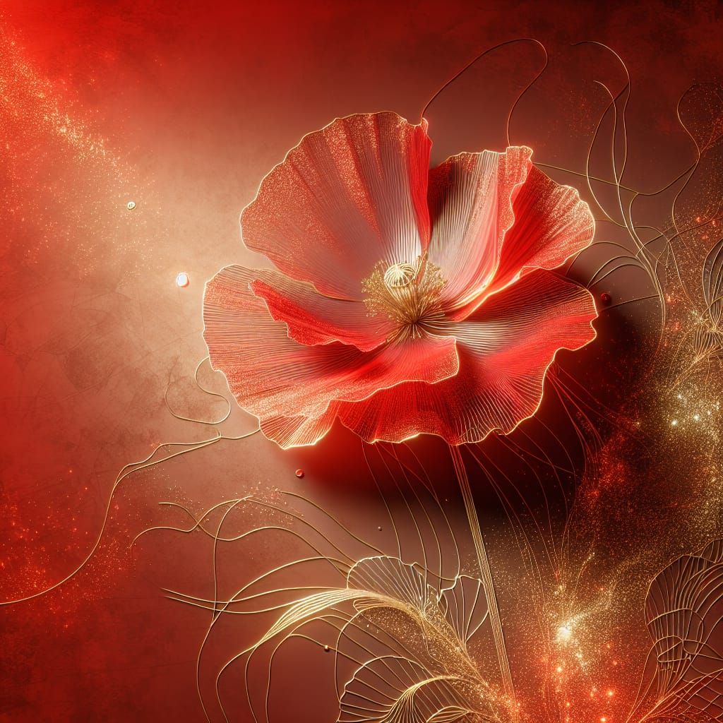 Abstract Red Poppy with Golden Light Reflections