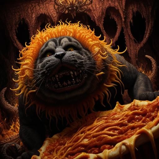 Ghostly Cat Devouring Lasagna: A Grotesque Horror-Comedy