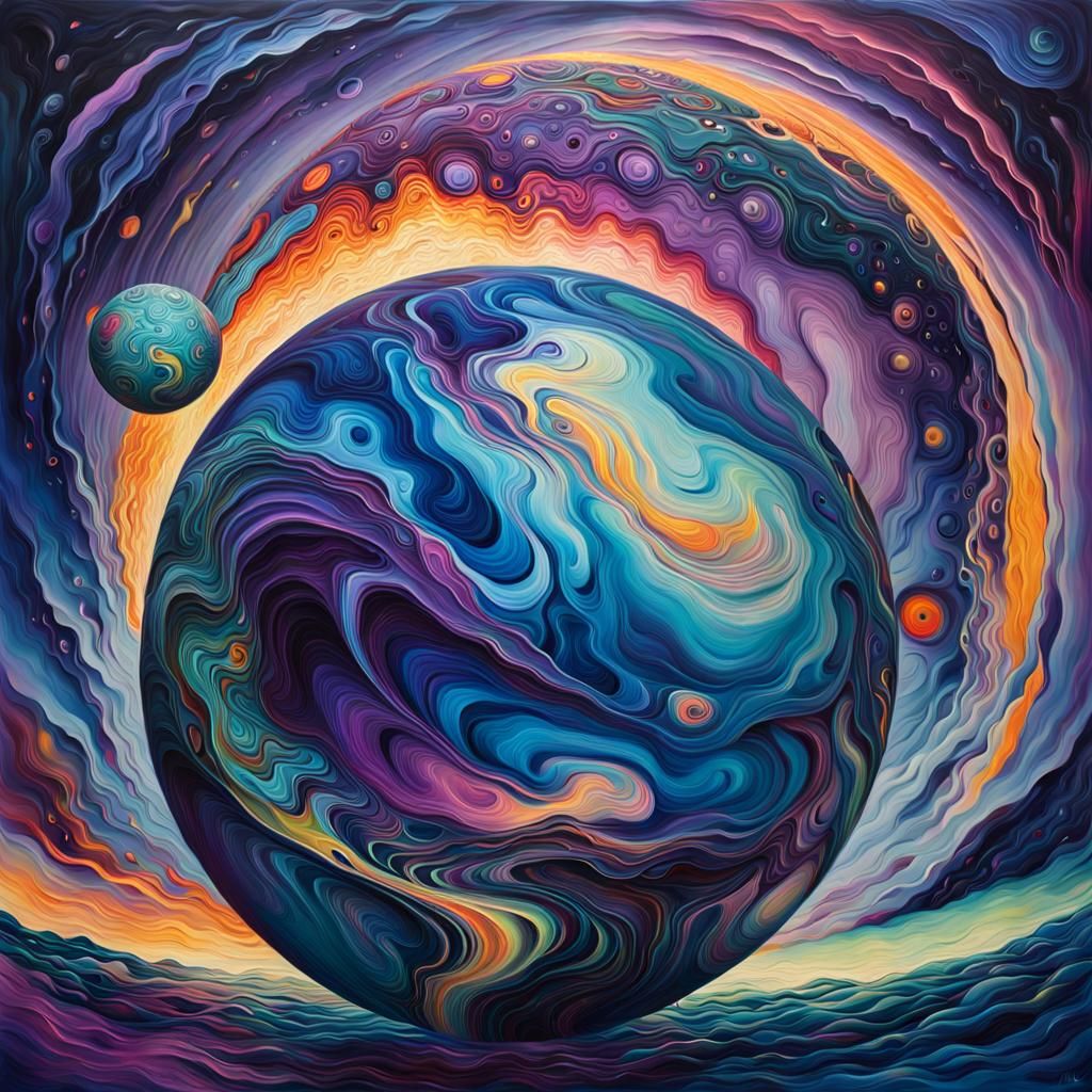 Surreal Sphere Warps Space in Oil Painting