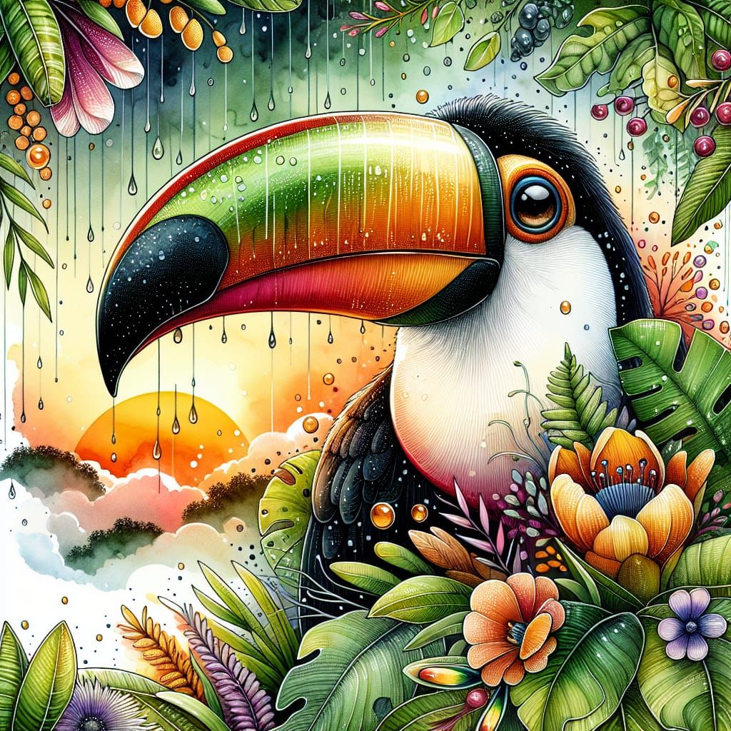Vibrant Toucan Portrait in Alcohol Ink Style