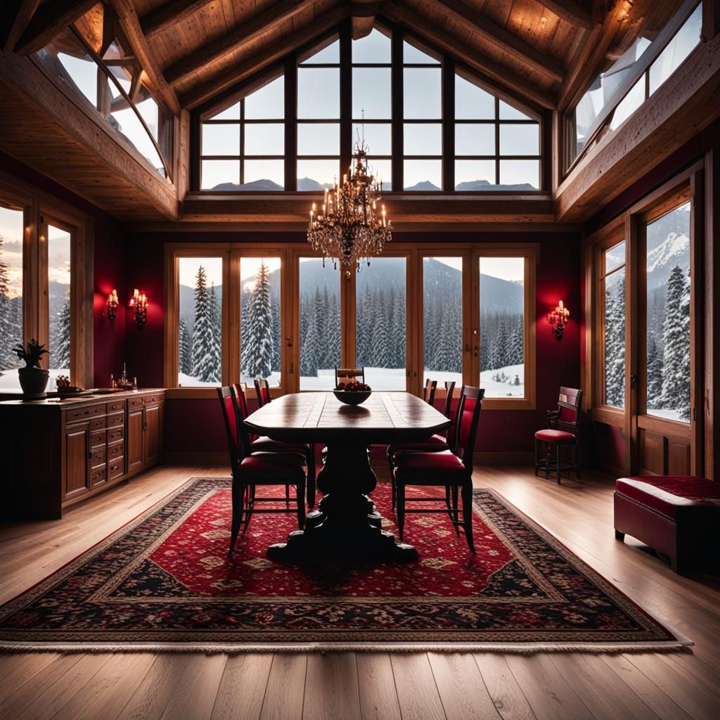Luxury Chalet Interior with Persian Rug