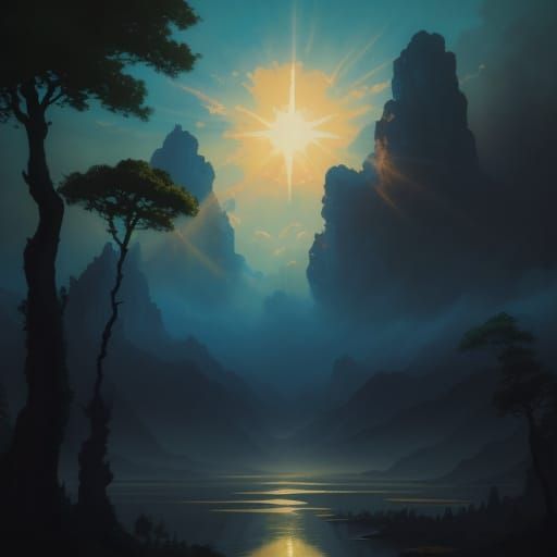 Fantastical Gouache Landscape with Divine Sunshine