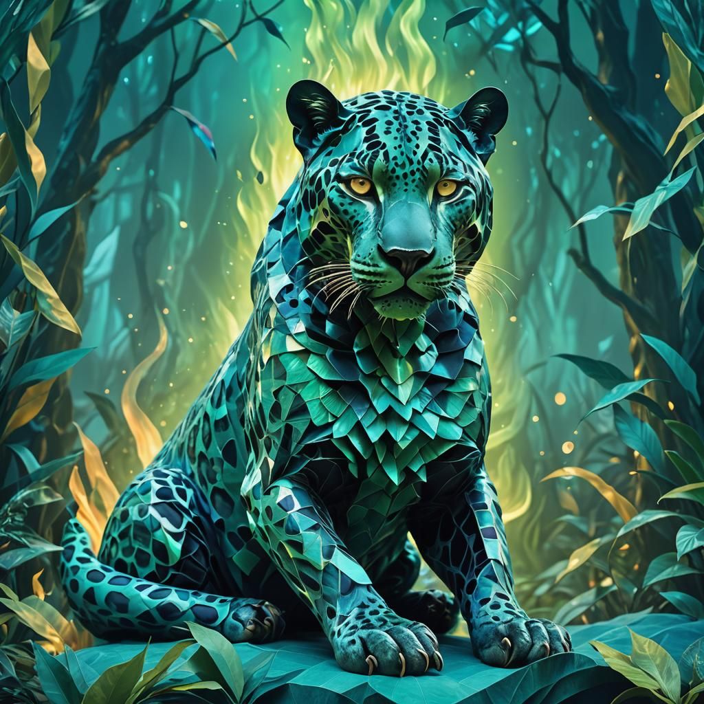 Blue Jaguar King in Mystical Surrealist Realm
