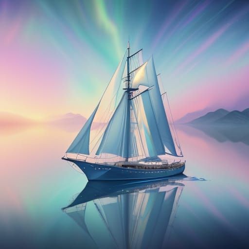 Psychedelic Sailing Yacht in Ethereal Sky