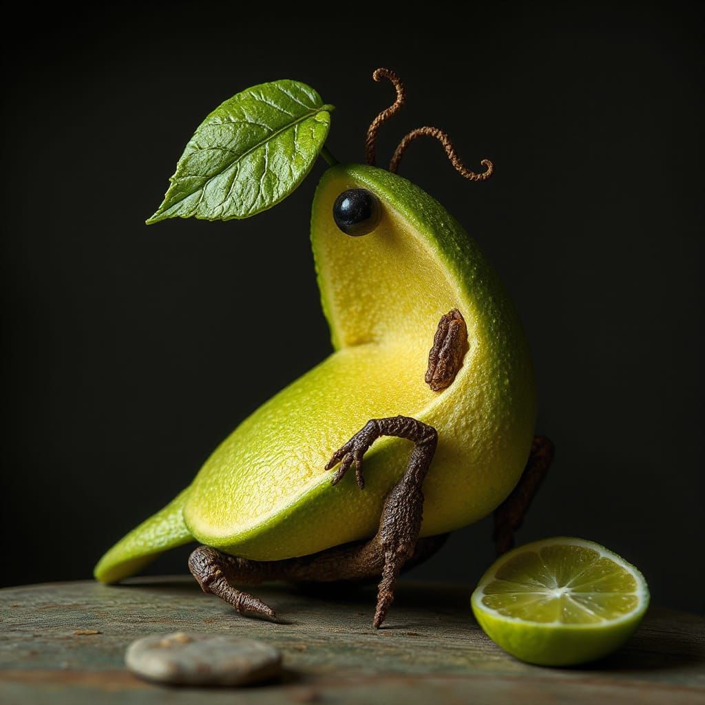 Whimsical Lime in Visionary Folk Art Style