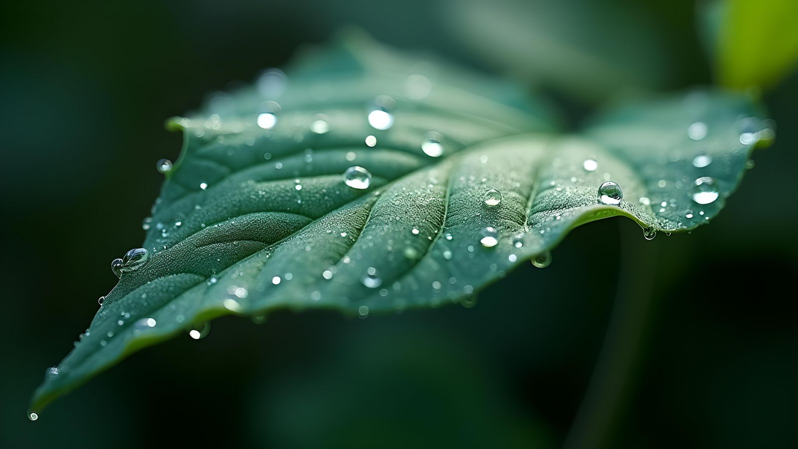 Dew Drops on Leaves: Hyperrealistic 3D Macro