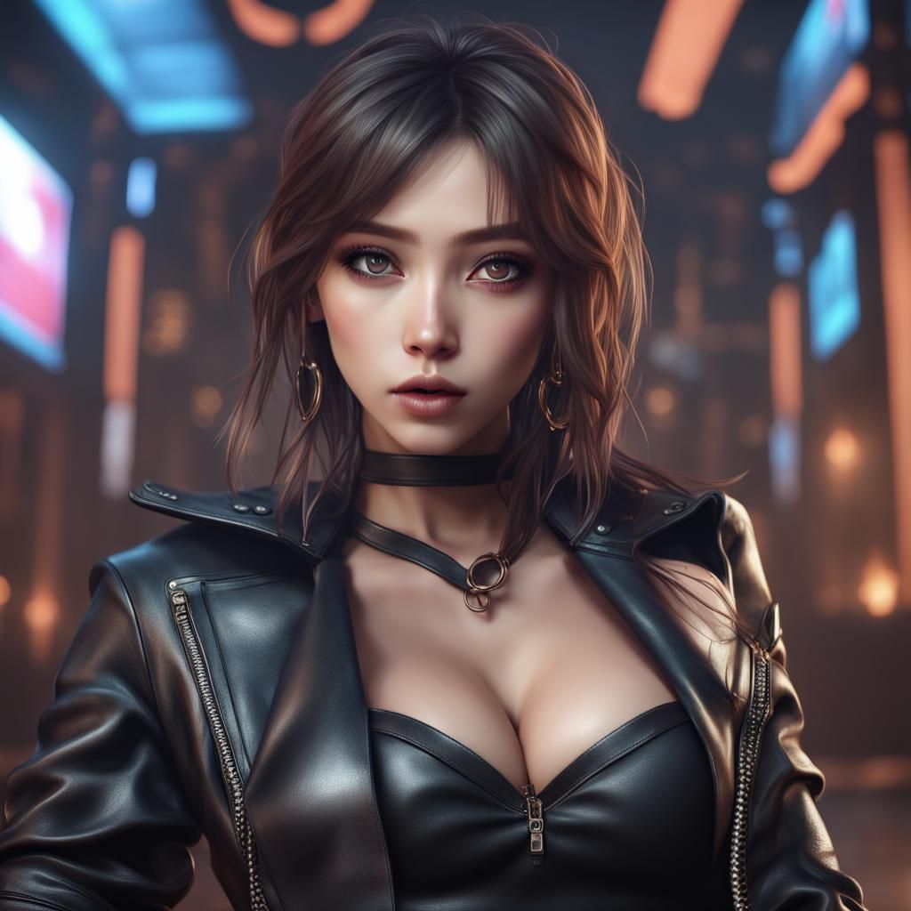 Kpop Girl in Leather Pants: Detailed Matte Painting