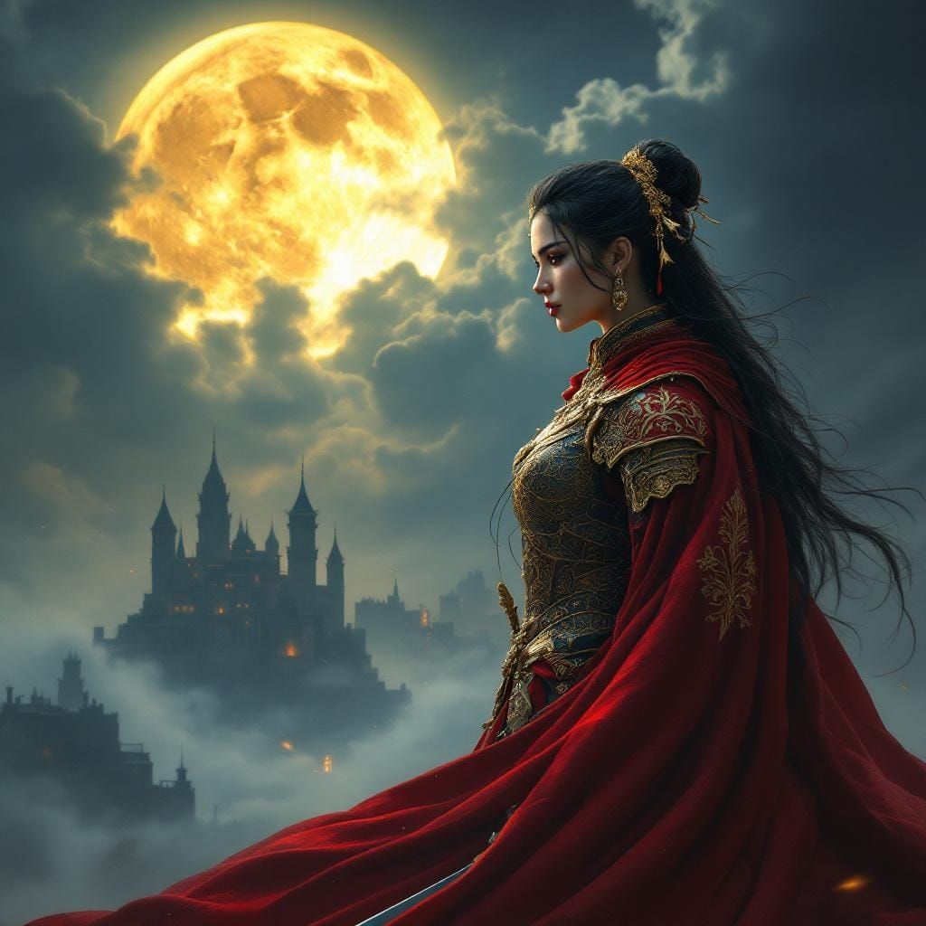 Majestic Female Warrior in Ornate Armor