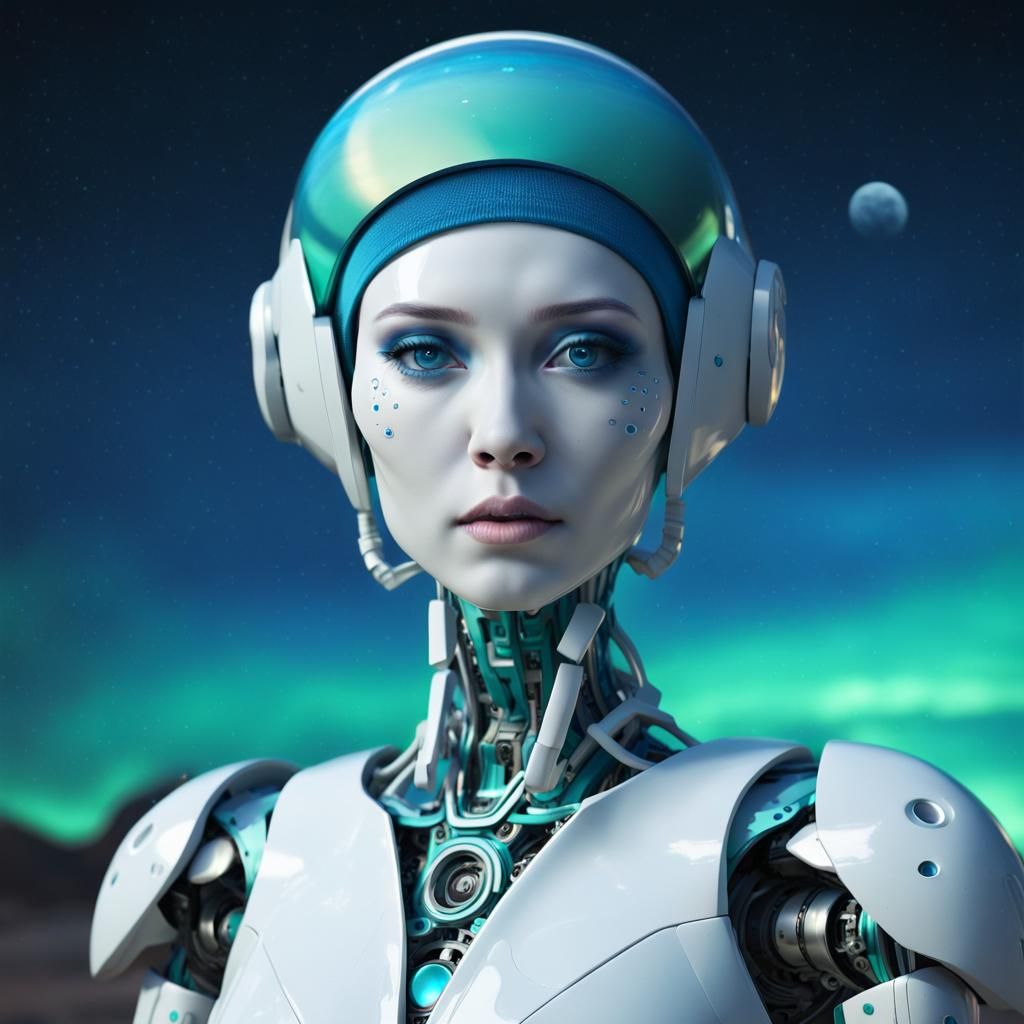 Futuristic Robot Portrait on Alien Moon