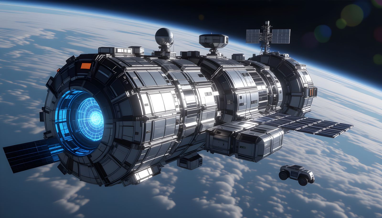 Futuristic Space Station in Orbit: NASA-Style Realism