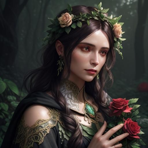 Woman with Heart in Mystical Art Nouveau Forest