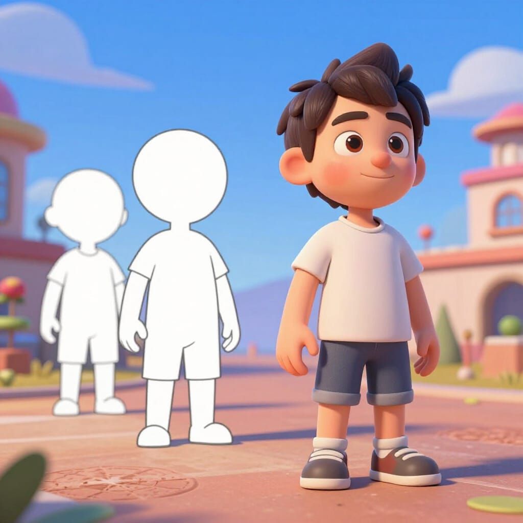 2D Cartoon to 3D Render Transition