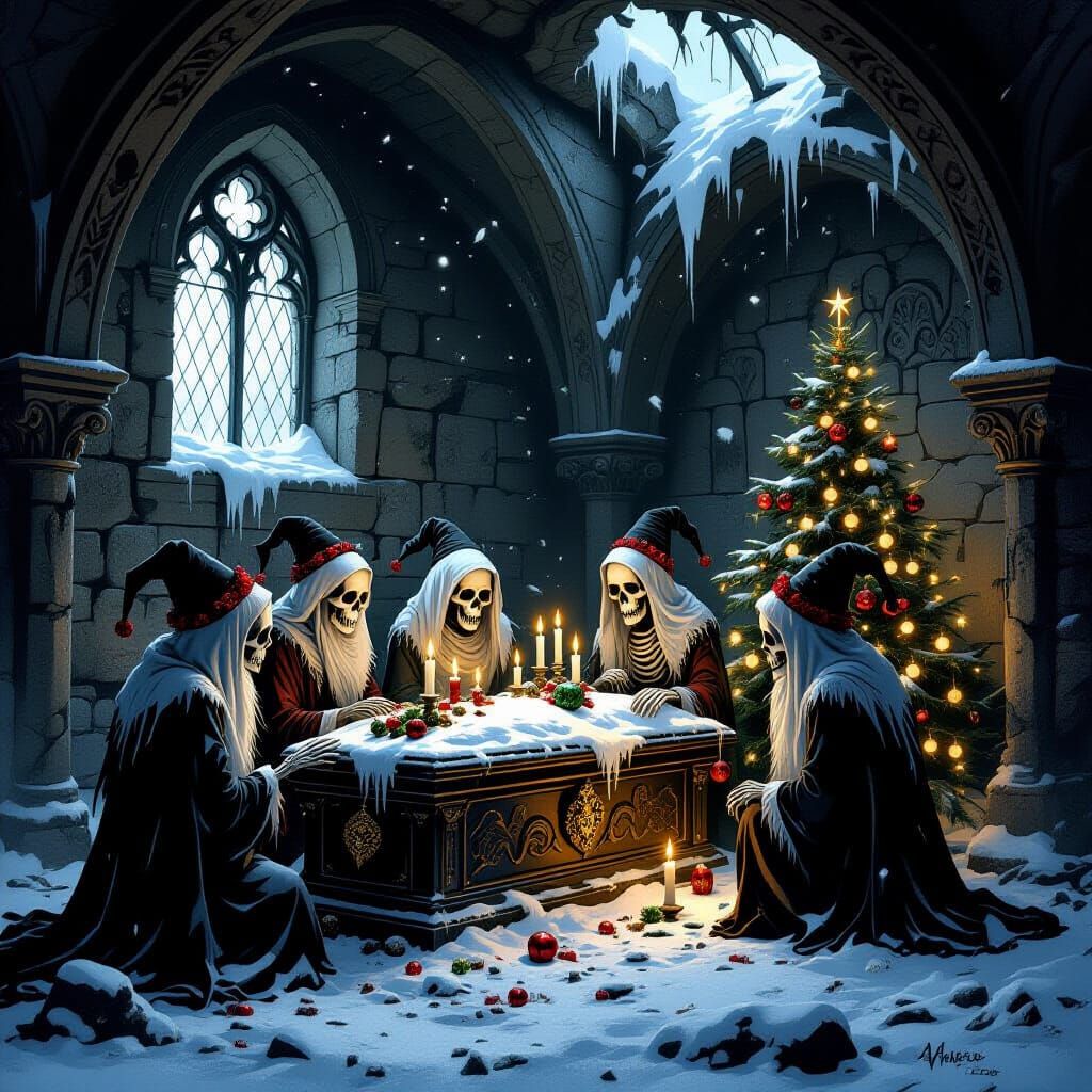 Christmas in the Crypt: A Darkly Whimsical Gothic Scene