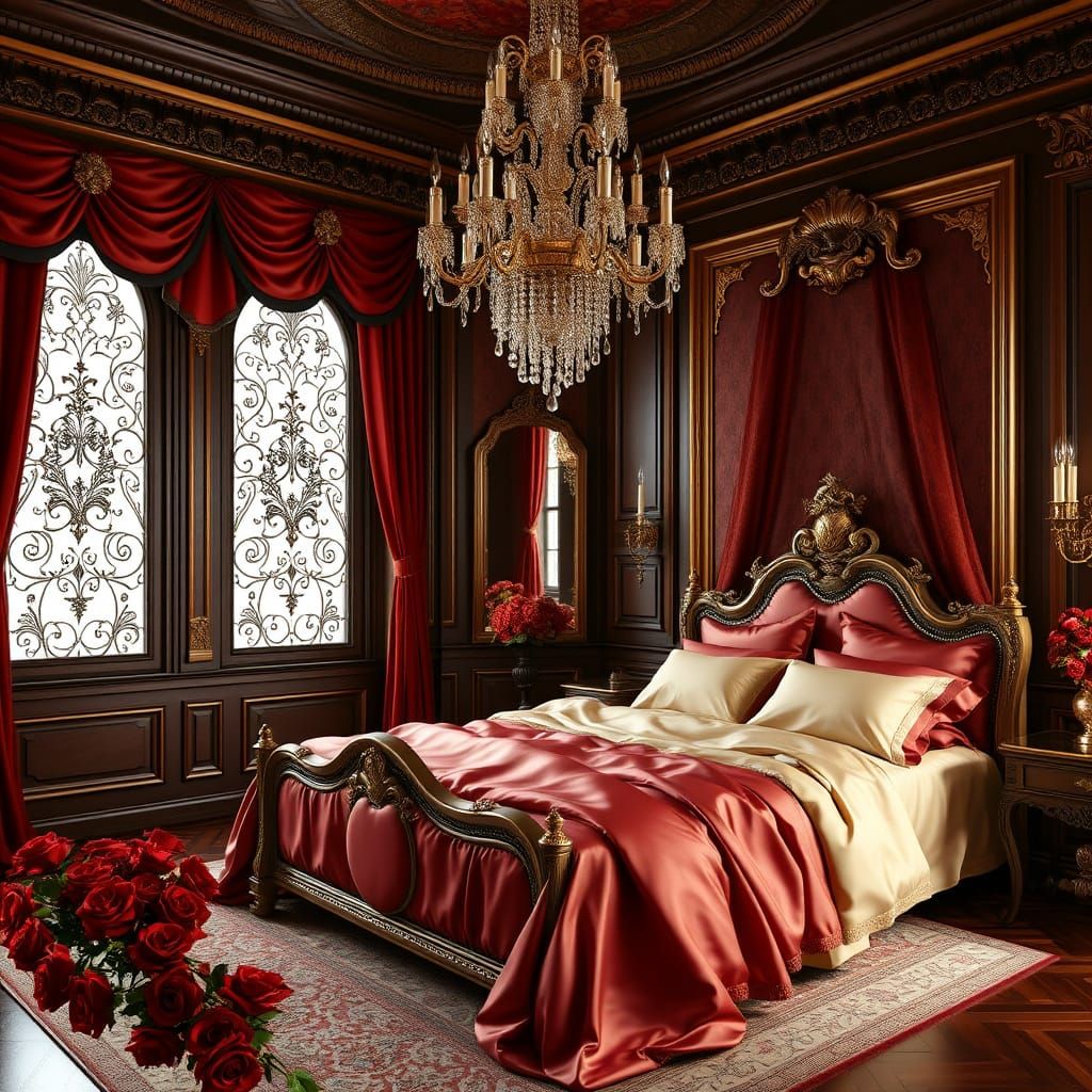 Luxurious Baroque Bedroom in 3D Rendering