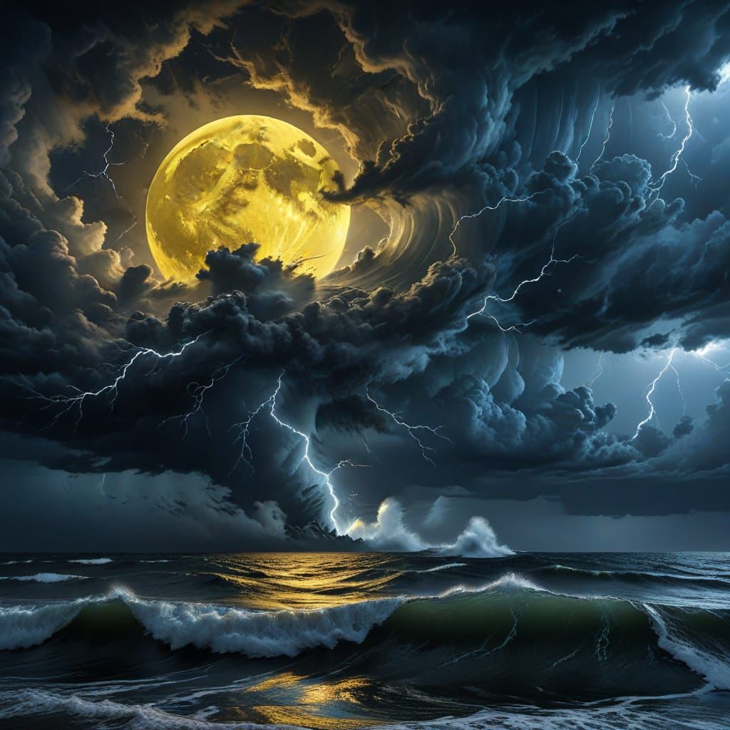 une grande lune brillante dans le ciel avec des endroits gris plus foncés sur la lune jaune qui a la forme d'un visage 
...