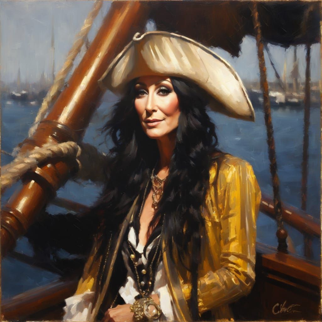Impressionist Pirate Maiden on Sailing Ship