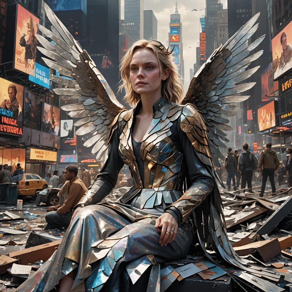 Post-Apocalyptic Angel in Shattered Times Square