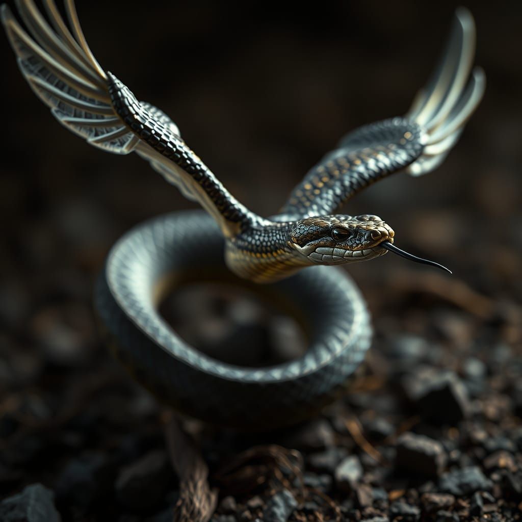 Hyperrealistic Flying Serpent in Cinematic Style