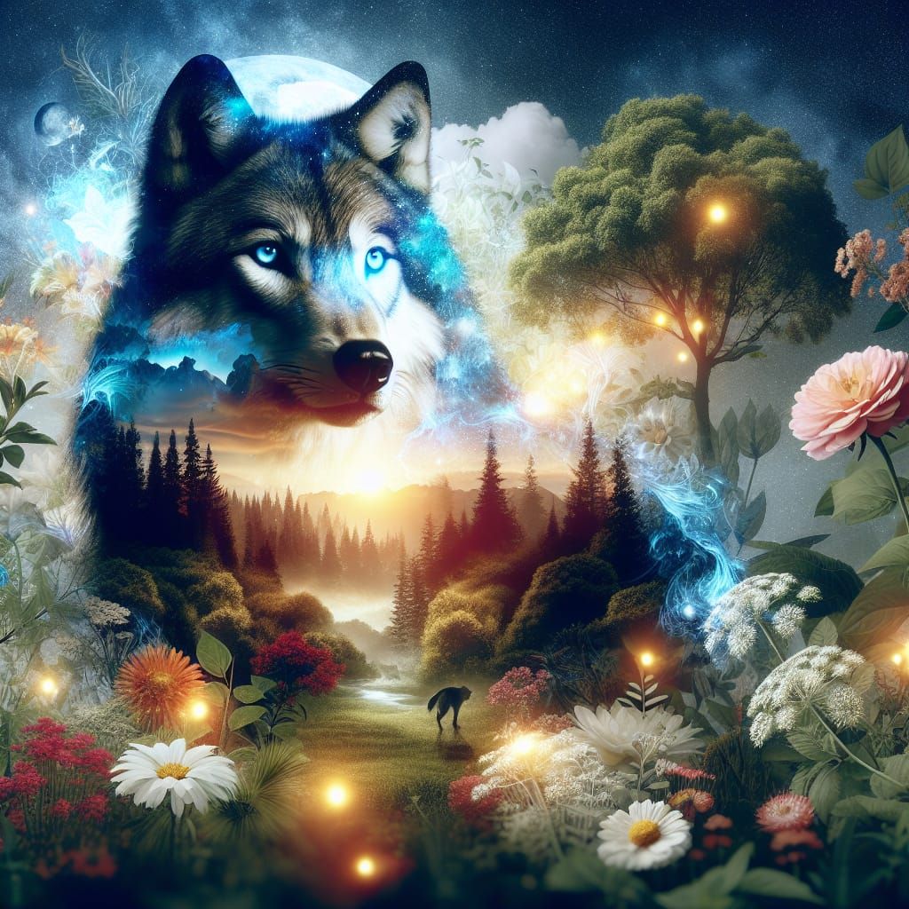 Ethereal Wolf Double Exposure Concept Art