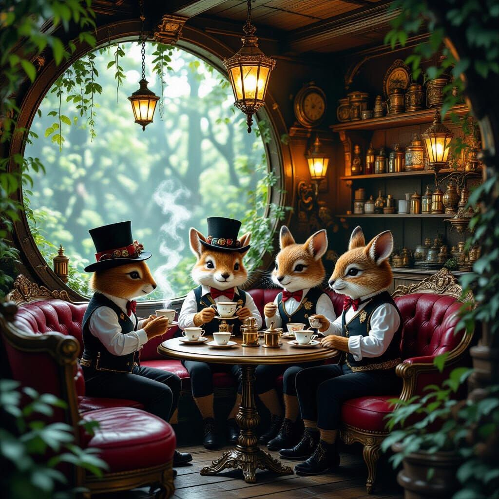 Enchanted Steampunk Cafe in Ancient Forest