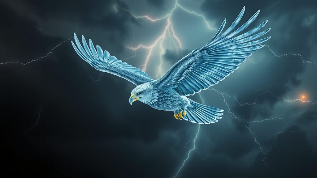Ethereal Water Eagle Soaring Through Stormy Skies