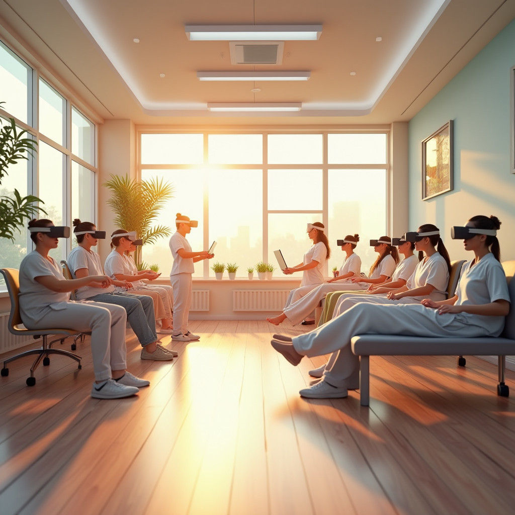 VR Physical Therapy Workshop in a Sunlit Room