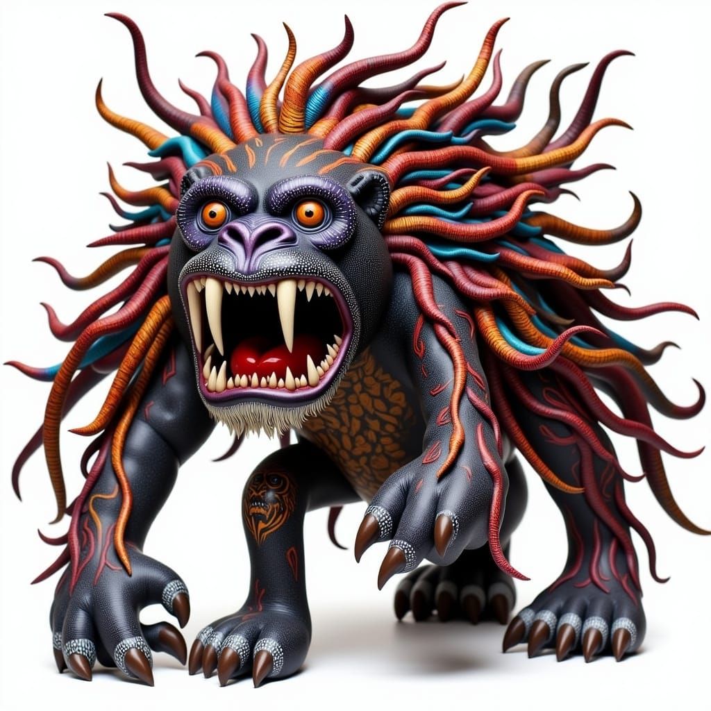 Surreal Lion-Gorilla Hybrid Figurine with Majestic Mane