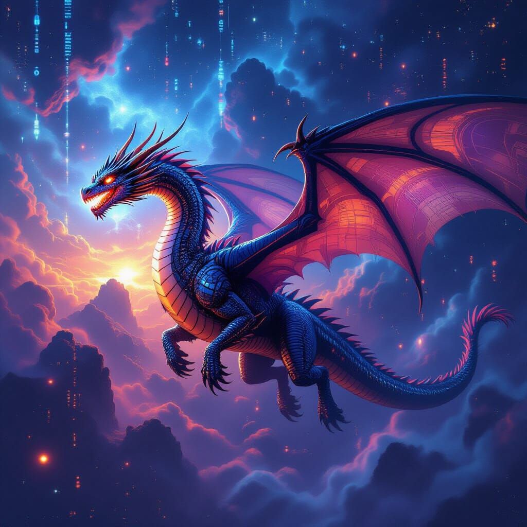 Digital Dragon Soars Through Cosmic Data Nebula