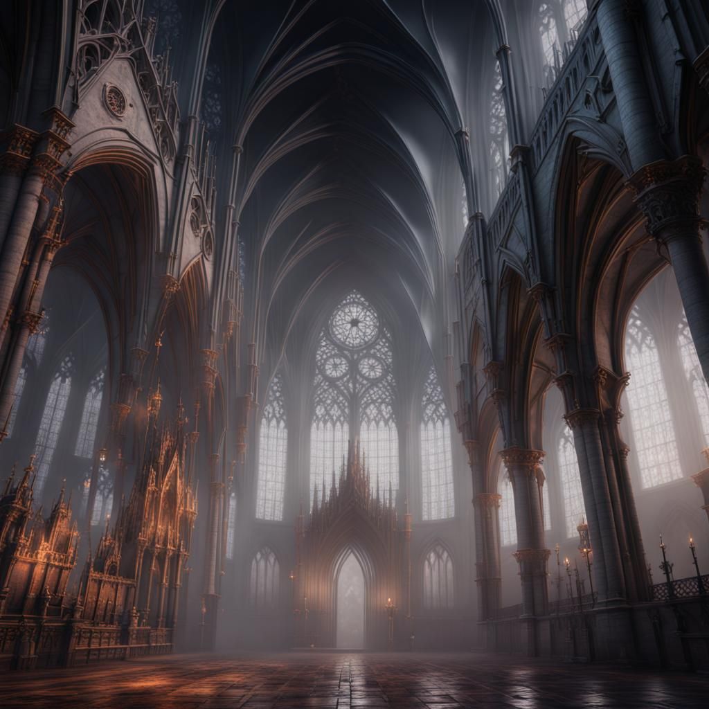 Gothic Cathedral on a Misty Day