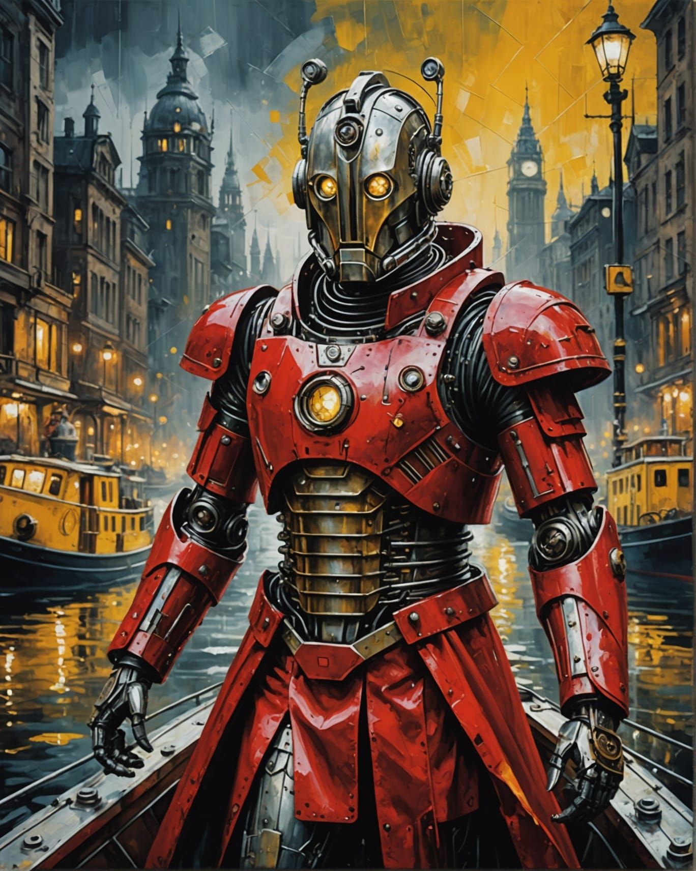 Steampunk Cyberman in Red Dress on Boat