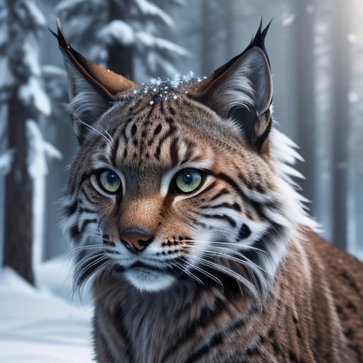 Lynx Portrait in Snowy Forest, Cinematic 3D Render