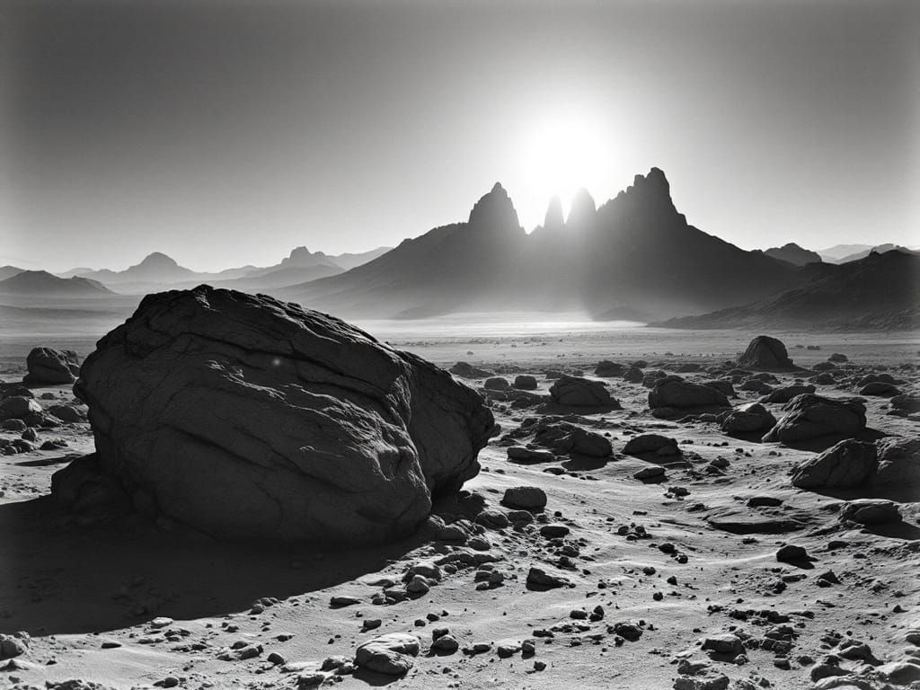 Ansel Adams-Style Mars Landscape with Olympus Mons