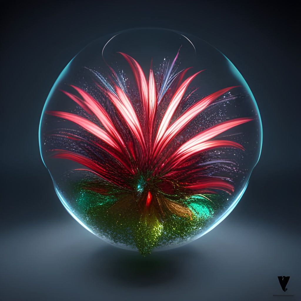 Glass Flower with Glowing Orbs, Hyperdetailed Art