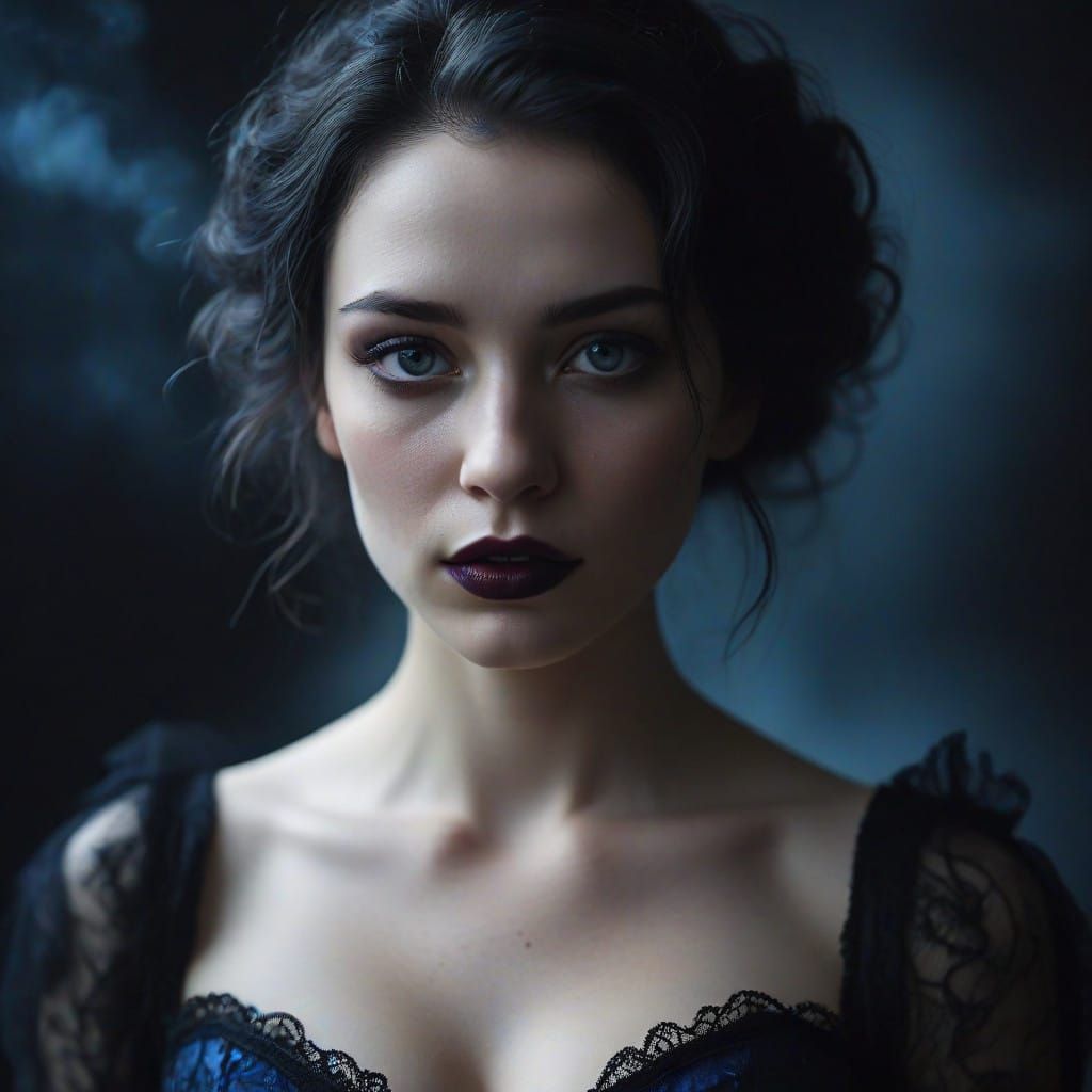 Ethereal Woman in Midnight Fog