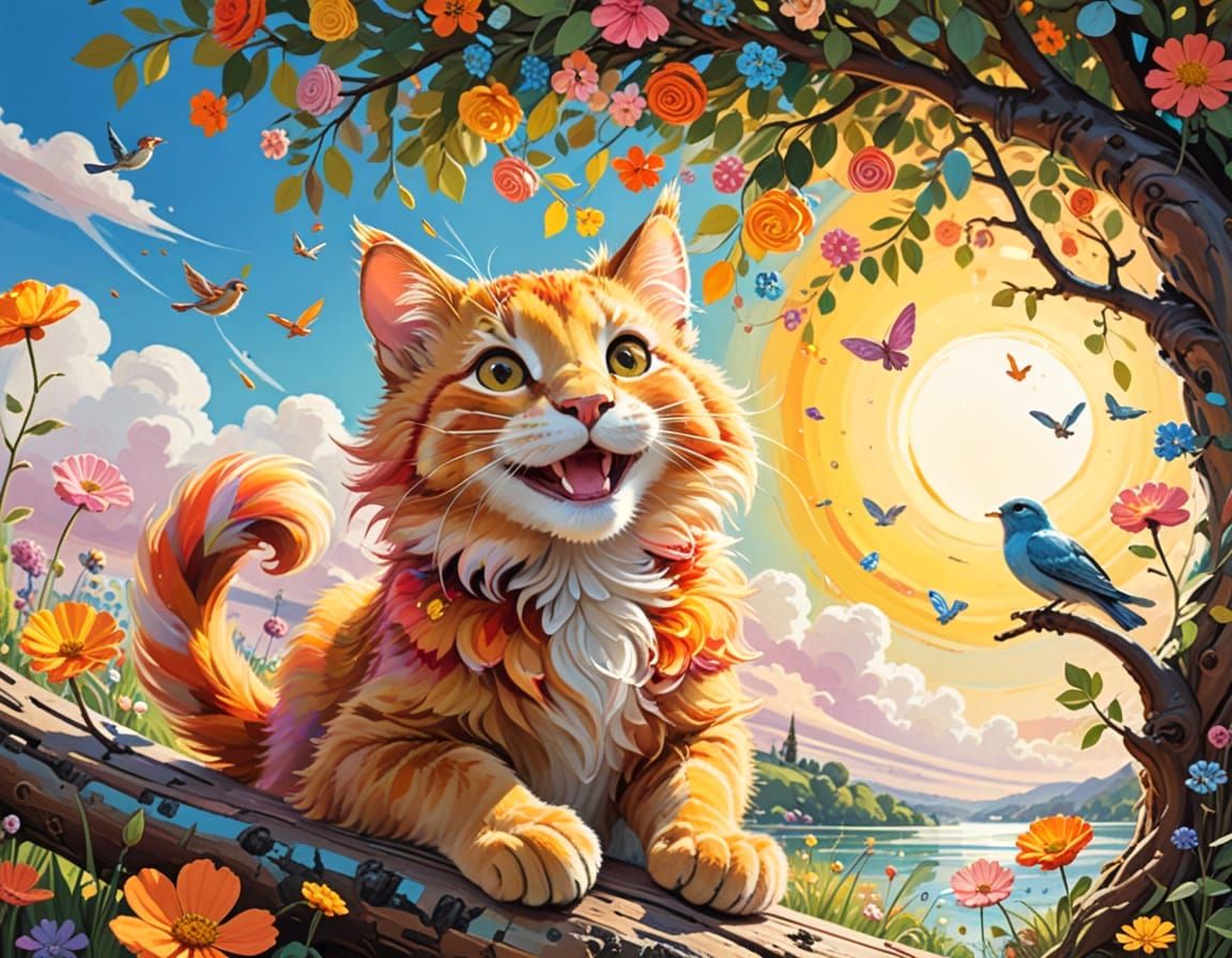 Joyful Simba in Whimsical Wonderland
